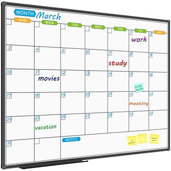 Magnetic Dry Erase Calendar Whiteboard 48x36 Inch Monthly Wall Mounted Black Aluminum Frame