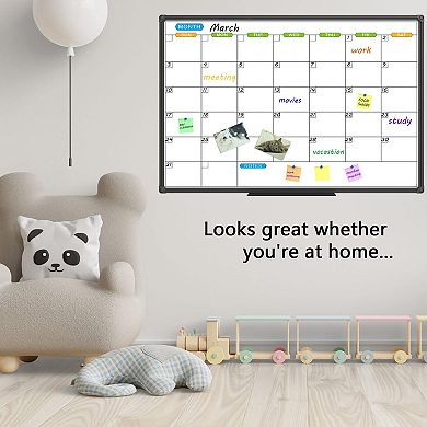 Magnetic Dry Erase Calendar Whiteboard 48x36 Inch Monthly Wall Mounted Black Aluminum Frame