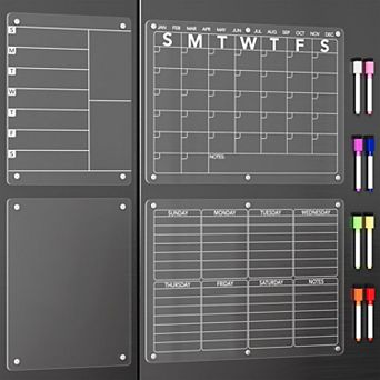 Magnetic Clear Dry Erase Calendar for Fridge with 8 Markers 15"x11"
