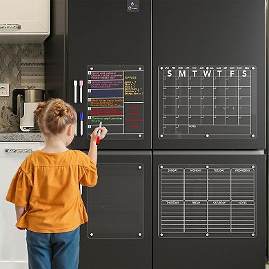 Magnetic Clear Dry Erase Calendar for Fridge with 8 Markers 15"x11"