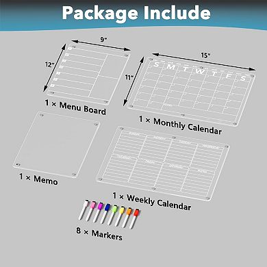 Magnetic Clear Dry Erase Calendar for Fridge with 8 Markers 15"x11"