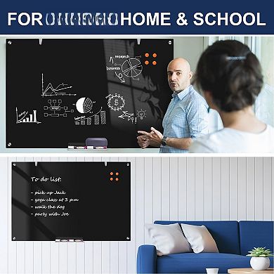 Glass Dry-erase Board 48 X 32 Inches Wall Mounted Black Magnetic Frameless Whiteboard