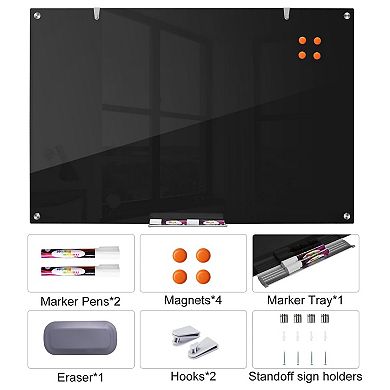Glass Dry-erase Board 48 X 32 Inches Wall Mounted Black Magnetic Frameless Whiteboard