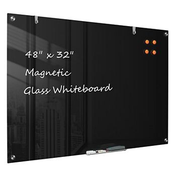 Glass Dry-erase Board 48 X 32 in Wall Mounted Black Magnetic Frameless Whiteboard