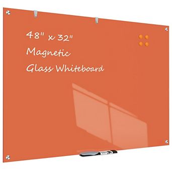 Glass Dry-erase Board 48 X 32 in Wall Mounted Black Magnetic Frameless Whiteboard