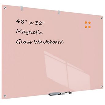 Glass Dry-erase Board 48 X 32 in Wall Mounted Black Magnetic Frameless Whiteboard