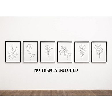 Minimalist Floral Wall Art Set of 6 Black White Line Plant Prints Decor