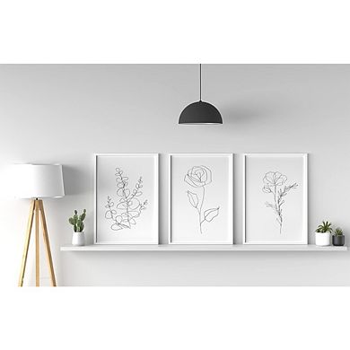 Minimalist Floral Wall Art Set of 6 Black White Line Plant Prints Decor