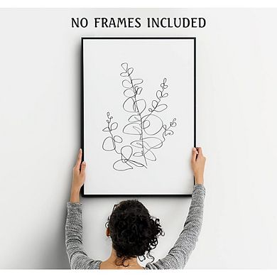 Minimalist Floral Wall Art Set of 6 Black White Line Plant Prints Decor