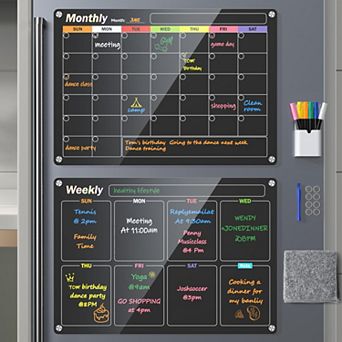 Magnetic Dry Erase Calendar Set Monthly Weekly Board Fridge Wall Kitchen 16"x12"