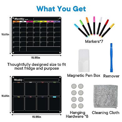 Magnetic Dry Erase Calendar Set Monthly Weekly Board Fridge Wall Kitchen 16"x12"