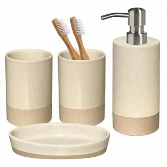 Beige Ceramic Bathroom Accessories Set 4 Rustic Modern Decor