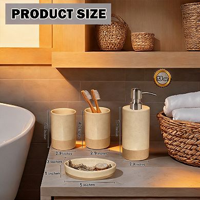 Beige Ceramic Bathroom Accessories Set 4 Rustic Modern Decor