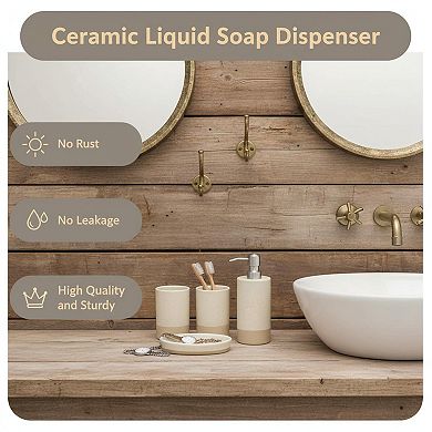 Beige Ceramic Bathroom Accessories Set 4 Rustic Modern Decor