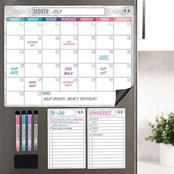 Dry Erase Magnetic Calendar for Refrigerator with Notepads Markers Eraser 16.5x13