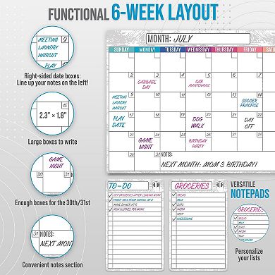 Dry Erase Magnetic Calendar for Refrigerator with Notepads Markers Eraser 16.5x13