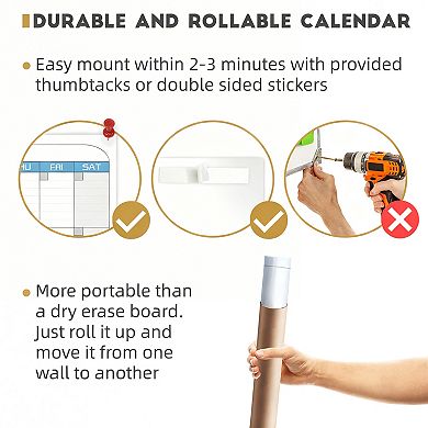 Large Dry Erase Wall Calendar 36"x72" Undated with Markers Eraser Mounting Kit