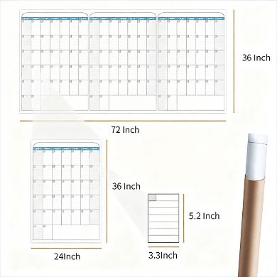 Large Dry Erase Wall Calendar 36"x72" Undated with Markers Eraser Mounting Kit