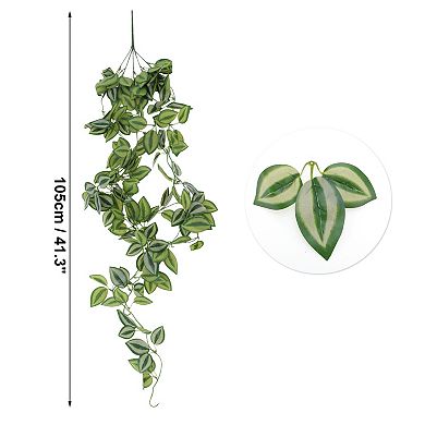 2 Pcs Plastic Green Leaves Artificial Hanging Plants for Indoor Outdoor Green 41.3"