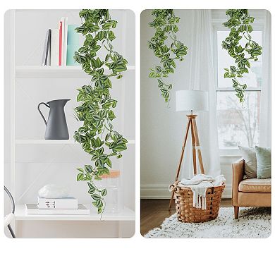2 Pcs Plastic Green Leaves Artificial Hanging Plants for Indoor Outdoor Green 41.3"