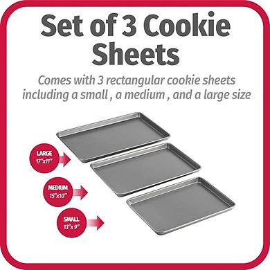 Nonstick Baking Sheet Set, 3-Pack Carbon Steel Cookie & Bakeware Pans