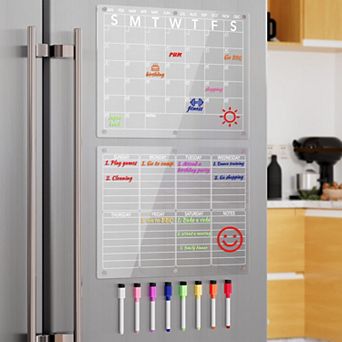 Magnetic Dry Erase Calendar Fridge Clear Monthly Weekly Planner Whiteboard 8 Markers 15"x11"