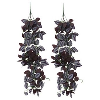 2 pc Plastic Greenery Leaves Artificial Hanging Plants Purple 41.3"