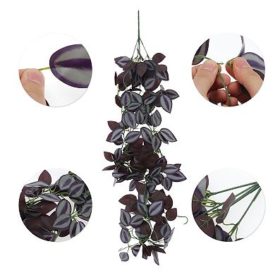 2 Pcs Plastic Greenery Leaves Artificial Hanging Plants Purple 41.3"
