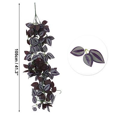 2 Pcs Plastic Greenery Leaves Artificial Hanging Plants Purple 41.3"