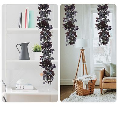 2 Pcs Plastic Greenery Leaves Artificial Hanging Plants Purple 41.3"