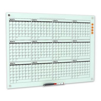 Glass Calendar Whiteboard 48x36 Inch Wall Mounted Yearly Planner Magnetic Dry Erase Board