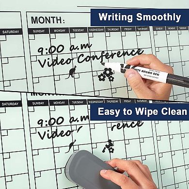 Glass Calendar Whiteboard 48x36 Inch Wall Mounted Yearly Planner Magnetic Dry Erase Board