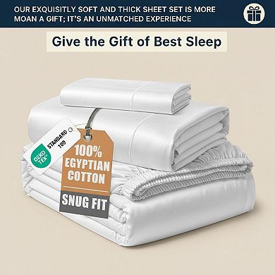 Egyptian Cotton Sheet Set California King Deep Pocket Soft Breathable Durable Oeko Tex Certified