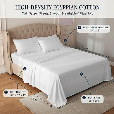 Egyptian Cotton Sheet Set California King Deep Pocket Soft Breathable Durable Oeko Tex Certified