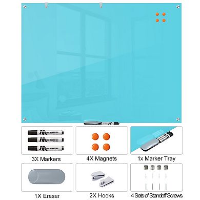 Glass Whiteboard 48x36 Inch Magnetic Frameless Wall Mounted Dry Erase Board Home Office School