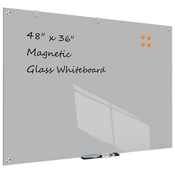 Glass Whiteboard 48x36 Inch Magnetic Frameless Wall Mounted Dry Erase Board Home Office School