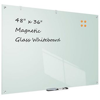 Glass Whiteboard 48x36 Inch Magnetic Frameless Wall Mounted Dry Erase Board Home Office School