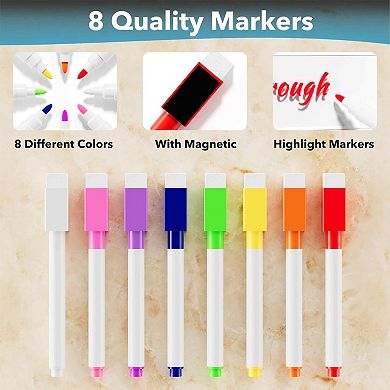 Magnetic Chore Chart 2-Person Clear Weekly Dry Erase Board 15"x11" with 8 Markers