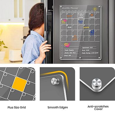 Magnetic Clear Fridge Calendar Dry Erase Board 2in1 Monthly Planner To Do List
