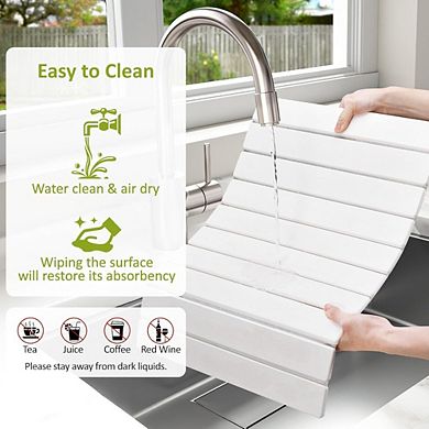Great Ambitions 24"x16" Stone Dish Drying Mat, Quick-Dry & Absorbent, White 1pk
