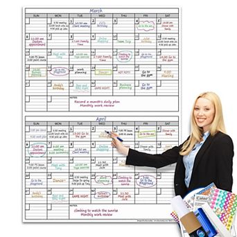 Dry Erase Two Month Calendar 38" x 50" Giant Laminated Wall Planner Vertical Reusable Whiteboard