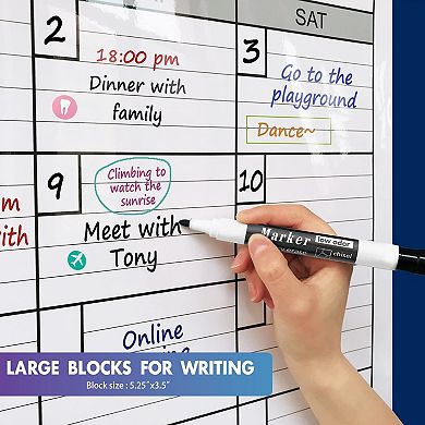 Dry Erase Two Month Calendar 38" x 50" Giant Laminated Wall Planner Vertical Reusable Whiteboard