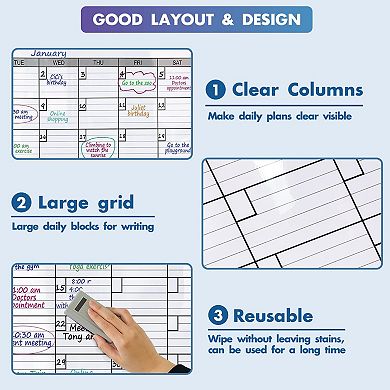 Dry Erase Two Month Calendar 38" x 50" Giant Laminated Wall Planner Vertical Reusable Whiteboard