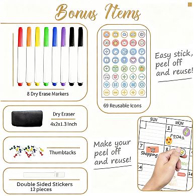 Large Dry Erase Wall Calendar 36"x96" 12-Month Undated Yearly Reusable Laminated Task Organizer