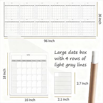 Large Dry Erase Wall Calendar 36"x96" 12-Month Undated Yearly Reusable Laminated Task Organizer