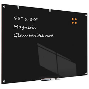 Glass Whiteboard 48x30 Inch Magnetic Frameless Wall Mounted Dry Erase Board for Office School Home