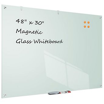 Glass Whiteboard 48x30 Inch Magnetic Frameless Wall Mounted Dry Erase Board for Office School Home