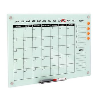 Glass Calendar Whiteboard 36x24 Inch Wall Mounted Monthly Dry Erase Magnetic Tempered Frameless
