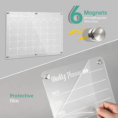 Magnetic Acrylic Calendar Set 3 Transparent Boards 6 Markers Eraser Fridge Organizer