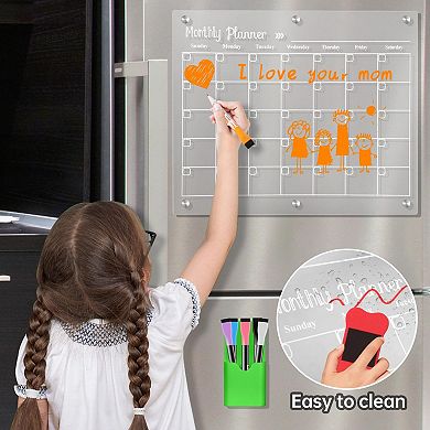 Magnetic Acrylic Calendar Set 3 Transparent Boards 6 Markers Eraser Fridge Organizer